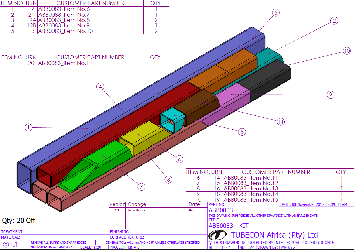 Detailed drawing of laser cutting and kitting